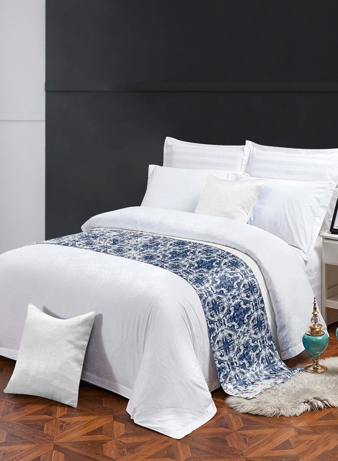Ldtrchee Bed Runner for King Size Bed, Navy Blue Boho Bed Scarf Throws for Foot of Bed, Ehtnic Abstract Art Modern Geometric Luxury Bedding Protector Bed Runners for Hotel/Home, 94 x 20 Inch - Image 3
