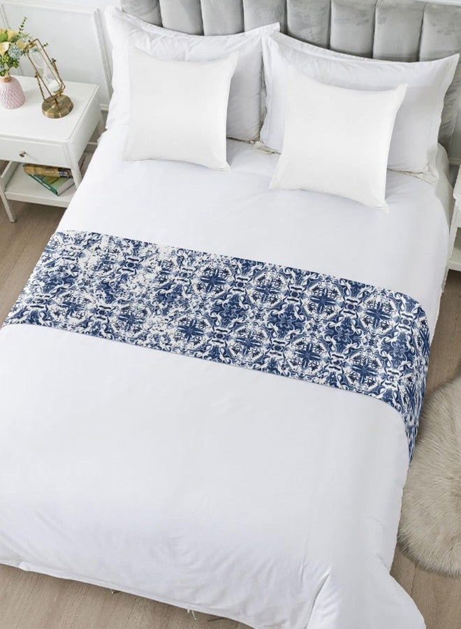 Ldtrchee Bed Runner for King Size Bed, Navy Blue Boho Bed Scarf Throws for Foot of Bed, Ehtnic Abstract Art Modern Geometric Luxury Bedding Protector Bed Runners for Hotel/Home, 94 x 20 Inch - Image 5