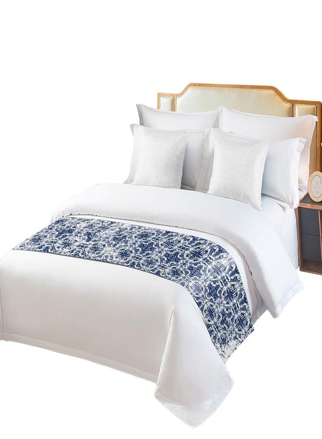Ldtrchee Bed Runner for King Size Bed, Navy Blue Boho Bed Scarf Throws for Foot of Bed, Ehtnic Abstract Art Modern Geometric Luxury Bedding Protector Bed Runners for Hotel/Home, 94 x 20 Inch - Image 2