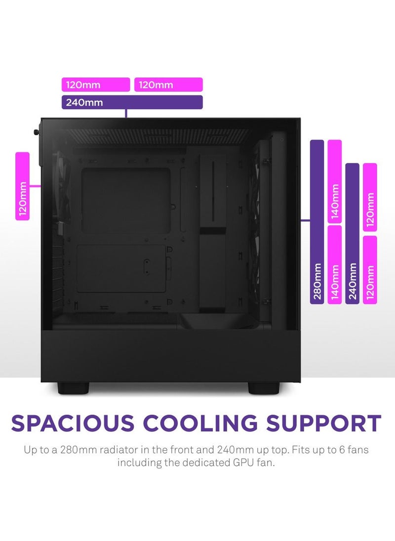 NZXT - H5 Flow RGB All Black, Mid Tower ATX Case, Up to 240mm Radiator Support, Tempered Glass Front Panel, Built-in RGB, Spacious Cable Management, Black | CC-H51FB-R1 - Image 1