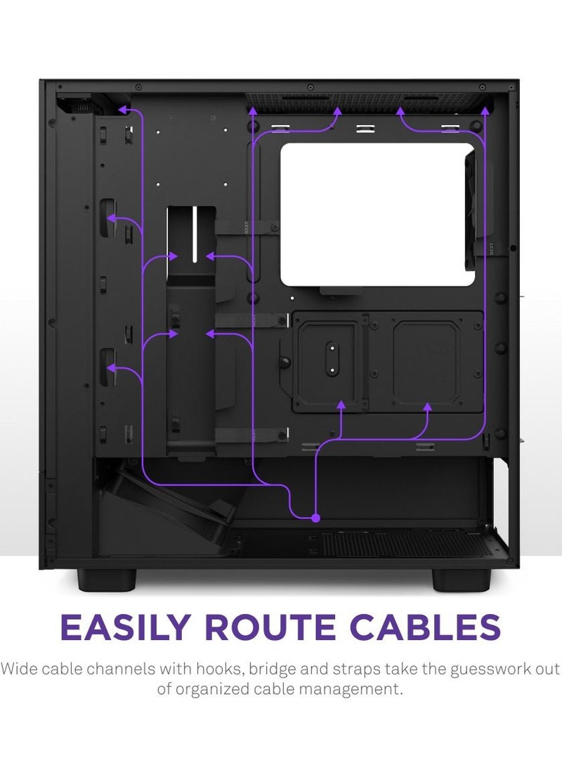 NZXT - H5 Flow RGB All Black, Mid Tower ATX Case, Up to 240mm Radiator Support, Tempered Glass Front Panel, Built-in RGB, Spacious Cable Management, Black | CC-H51FB-R1 - Image 1