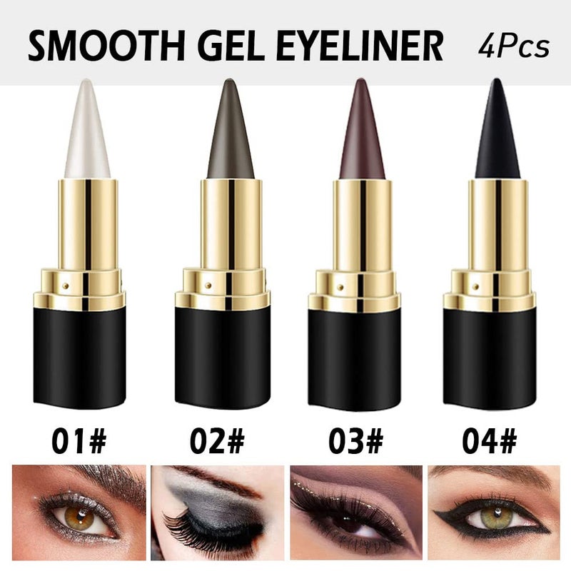 evpct 4Pcs Black Silver Grey Brown Gel Eyeliner Pencil Eye Face Paint Sticks Makeup Set, Natural Black Gel Eyeliner Cream Waterproof Crayon Pencils Applicator Tool - Image 2