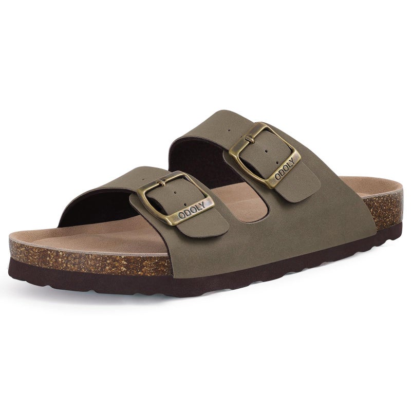 ODOLY Unisex Cork Footbed Slide Sandal, Arch Support Summer Outdoor Sandals with Adjustable Buckle for Women and Men, Oliver Brown, 39 (8-8.5 Women/6.5-7 Men) - Image 1