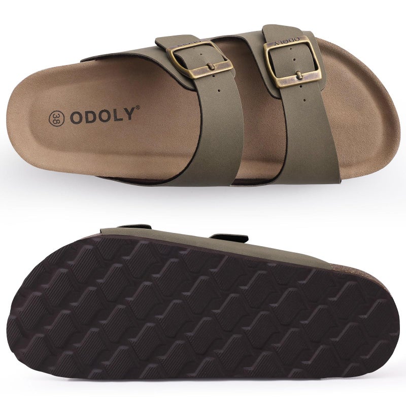 ODOLY Unisex Cork Footbed Slide Sandal, Arch Support Summer Outdoor Sandals with Adjustable Buckle for Women and Men, Oliver Brown, 39 (8-8.5 Women/6.5-7 Men) - Image 5