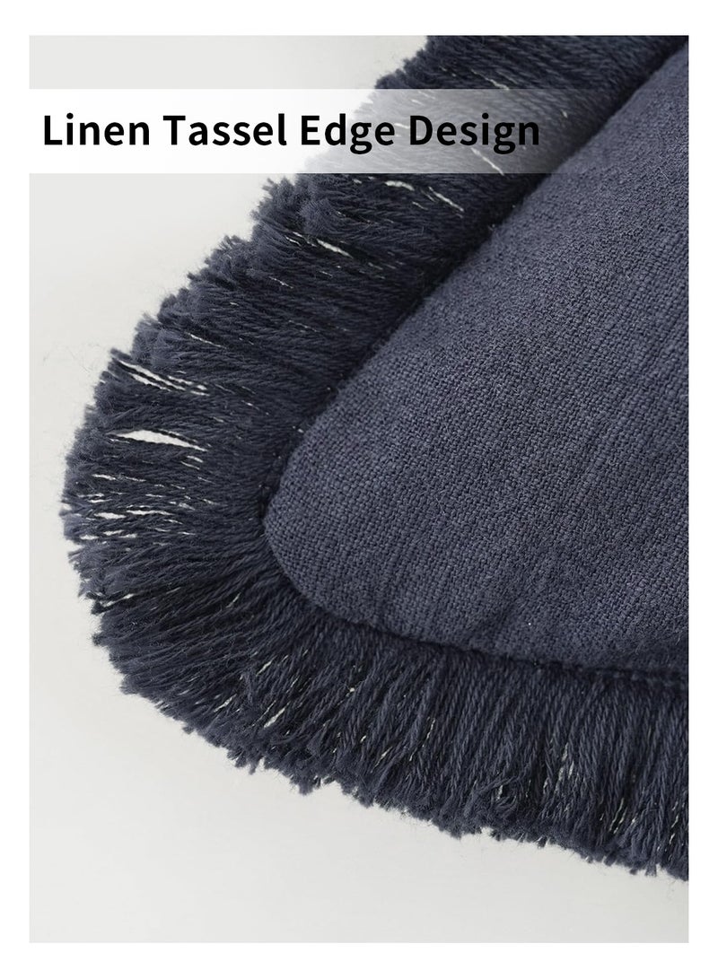 LEOKOR Set of 2 Cushion Case, 45*45CM Decorative Linen Fringe Throw Pillow Covers, Cozy Boho Farmhouse Cushion Cover with Tassels, Soft Pillowcase for Chair Couch Sofa Bed Bedroom Home Decor, Blue - Image 3