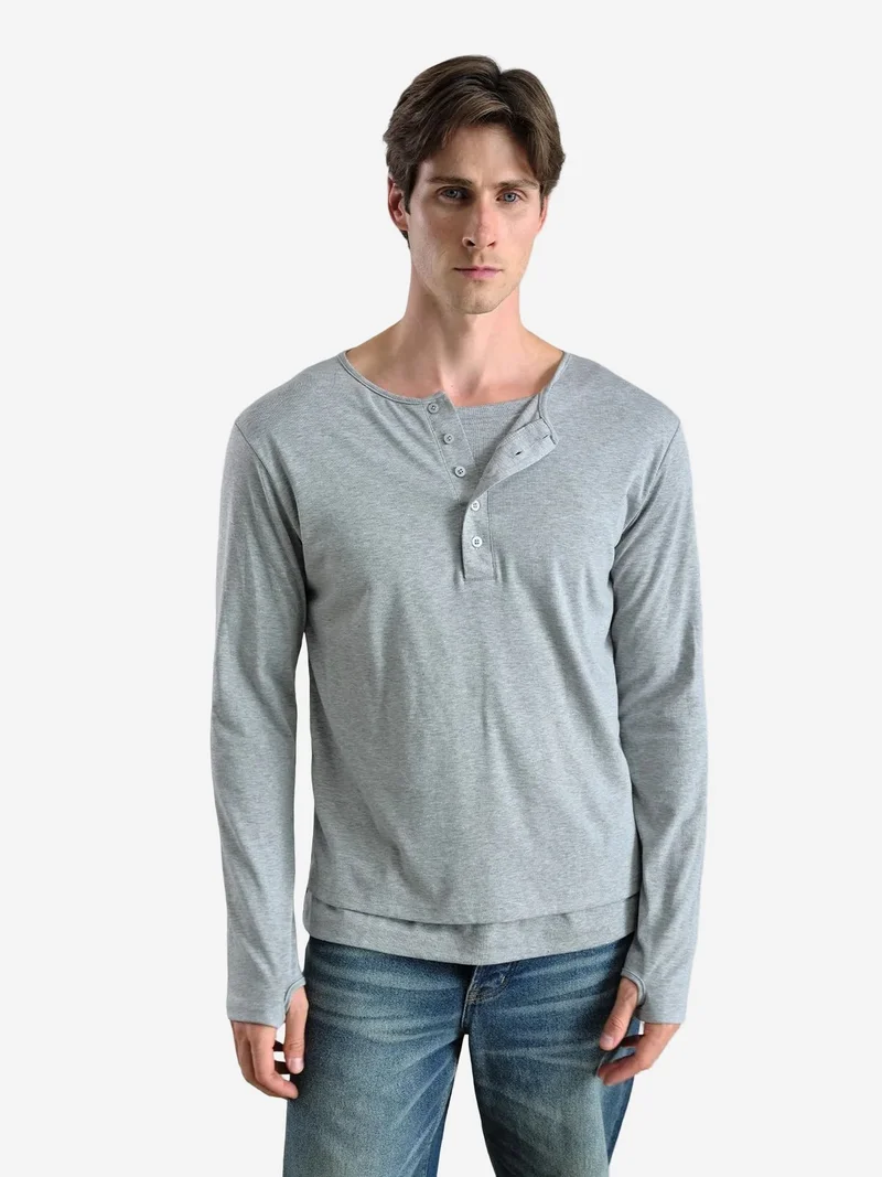 Giesto GIESTO Long Sleeve Button Collar Comfort Fit T-Shirt
