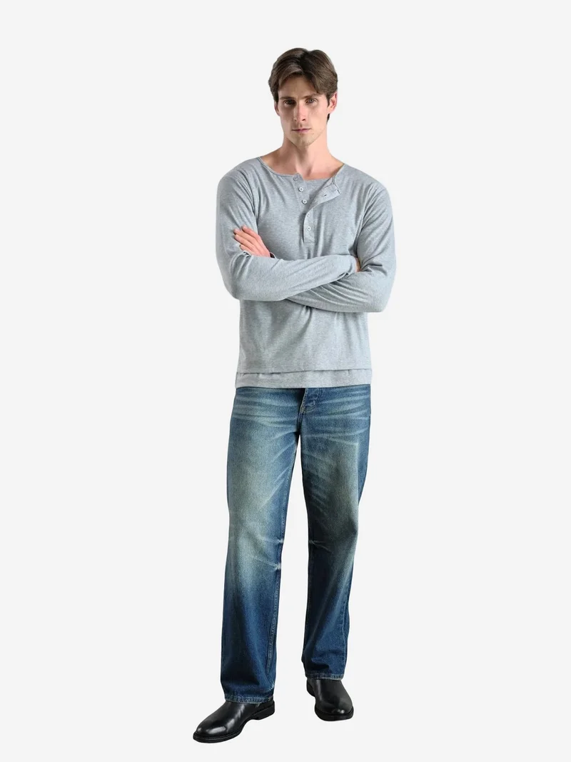Giesto GIESTO Long Sleeve Button Collar Comfort Fit T-Shirt
