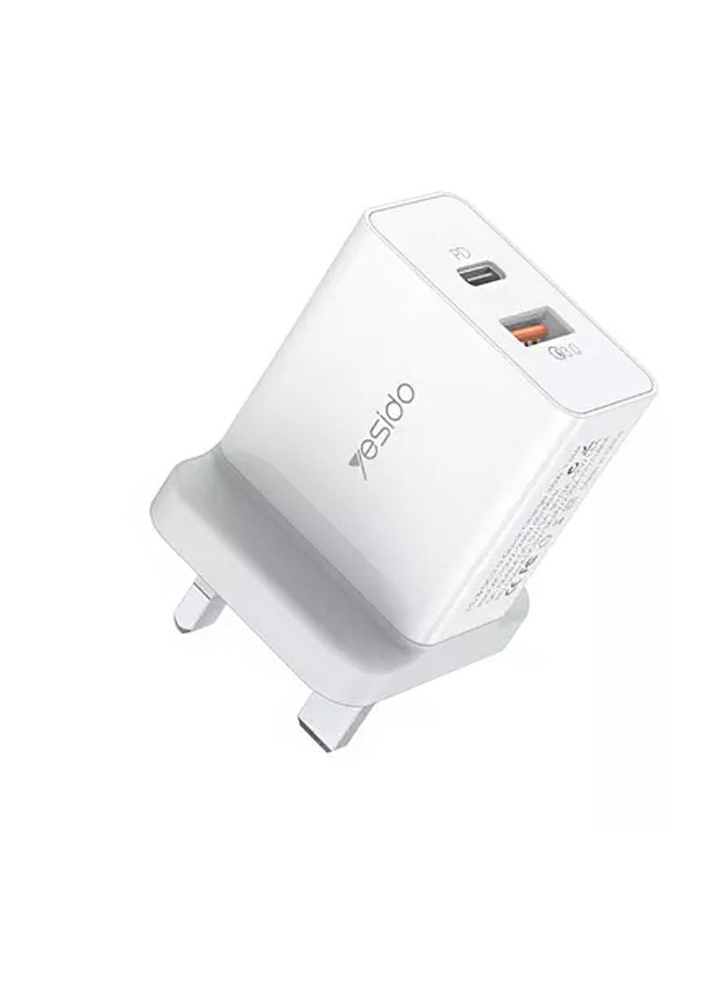 يسيدو يسيدو – شاحن حائط YC31 سريع ثنائي المنافذ مع منافذ PD و USB – أبيض  - Image 1