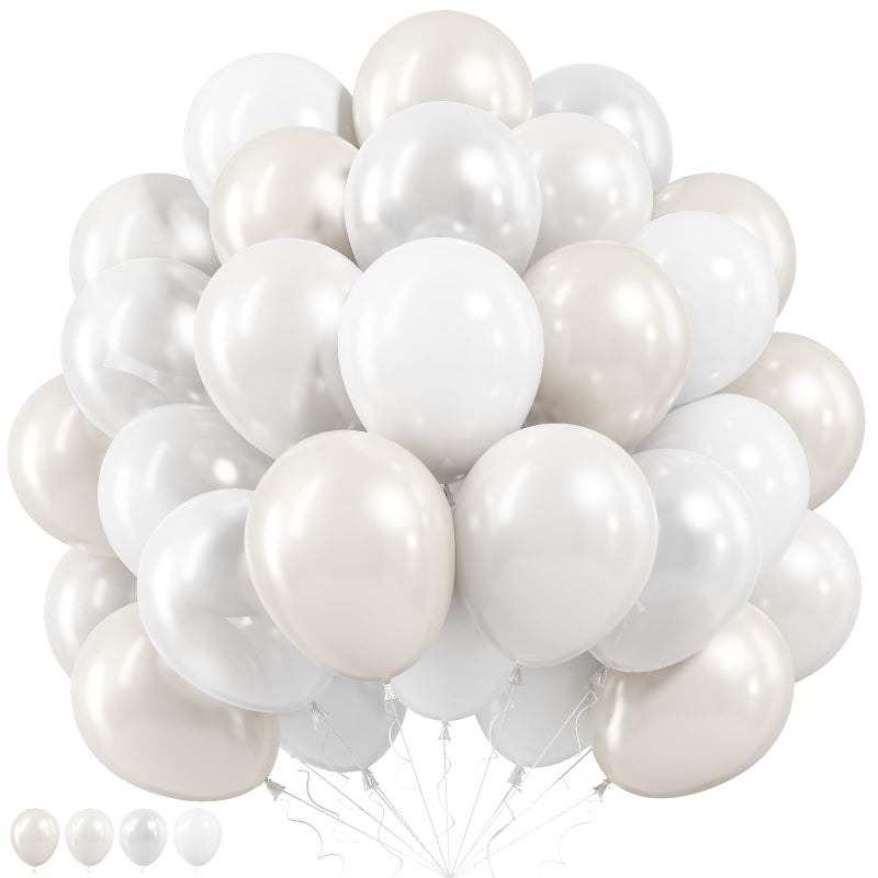 Paeyeq Pearl White Balloons 50 PCS 12 Inch Double Stuffed Pearl Sand White Balloons with Thick Ivory Latex Balloon for Wedding Engagement Baby Shower Bridal Birthday Anniversary Party Decorations Supplies - Image 3