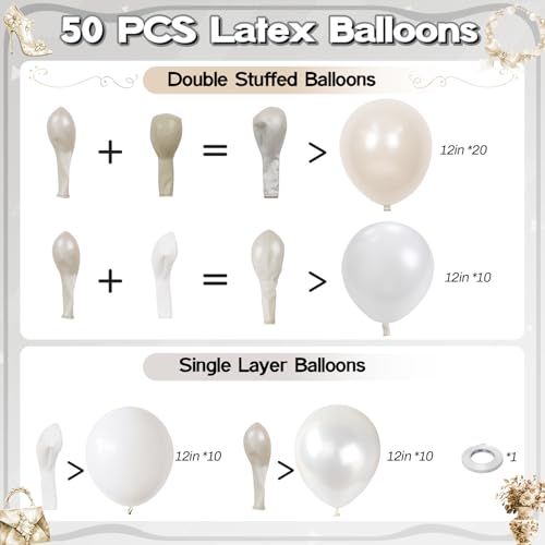 Paeyeq Pearl White Balloons 50 PCS 12 Inch Double Stuffed Pearl Sand White Balloons with Thick Ivory Latex Balloon for Wedding Engagement Baby Shower Bridal Birthday Anniversary Party Decorations Supplies - Image 5