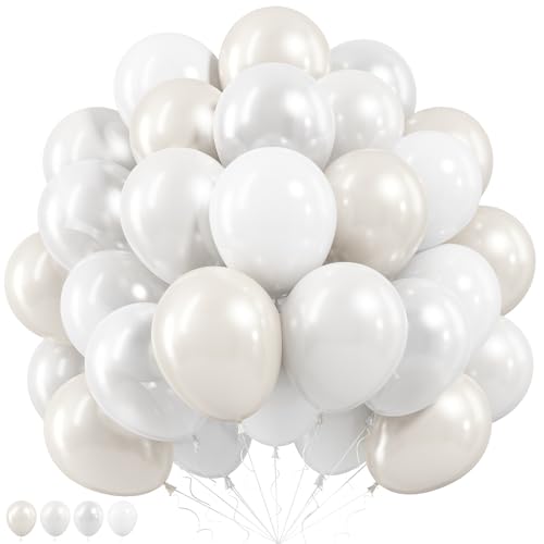 Paeyeq Pearl White Balloons 50 PCS 12 Inch Double Stuffed Pearl Sand White Balloons with Thick Ivory Latex Balloon for Wedding Engagement Baby Shower Bridal Birthday Anniversary Party Decorations Supplies - Image 1
