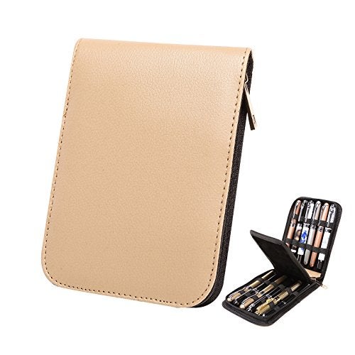 Topoomart PU Leather Fountain Pen Case Roller Ball Pen Dispaly Holder Bag Pouch Beige 12 - Image 1