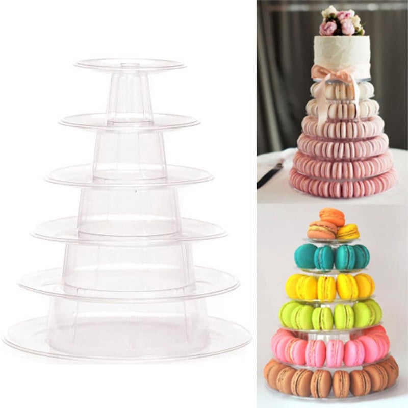 kithing 6 Tiers Macaroon Tower Stand, Round Macaron Tower Cake Display Rack Plastic Cupcake Stand Macarons Desserts Serving Tray for Birthday Wedding Party Decor (6 Tiers) - Image 1