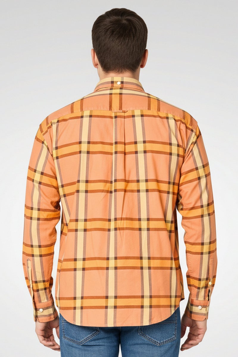 GANT قميص رجالي عادي بقصة مريحة بأكمام طويلة ومربعات، برتقالي - Image 3