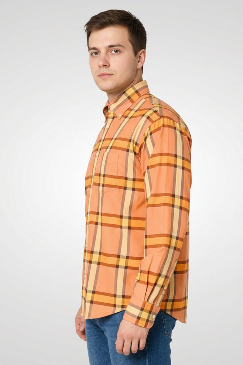 GANT قميص رجالي عادي بقصة مريحة بأكمام طويلة ومربعات، برتقالي - Image 2