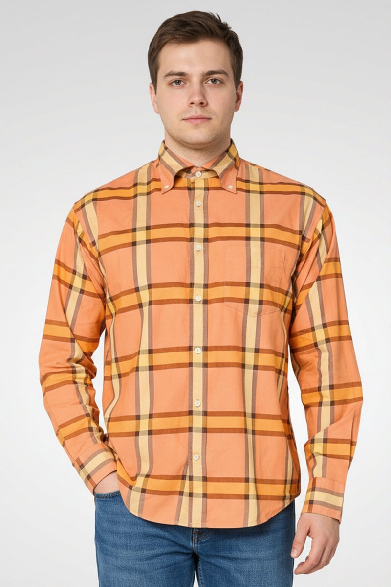 GANT قميص رجالي عادي بقصة مريحة بأكمام طويلة ومربعات، برتقالي - Image 4