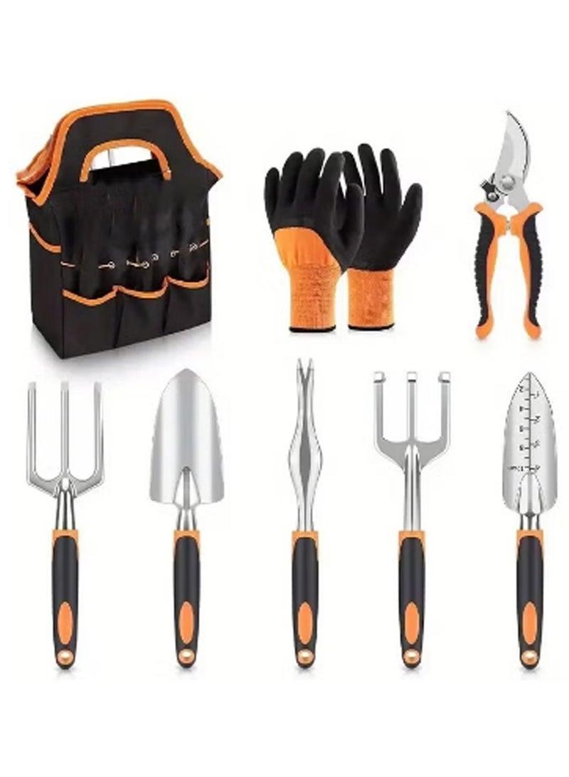 LINGWEI Garden Tool Set of 8 Heavy Duty and Lightweight Aluminium Alloy Gardening Hand Tools with Non-Slip Ergonomic Handle Storage Tote Bag - Image 2