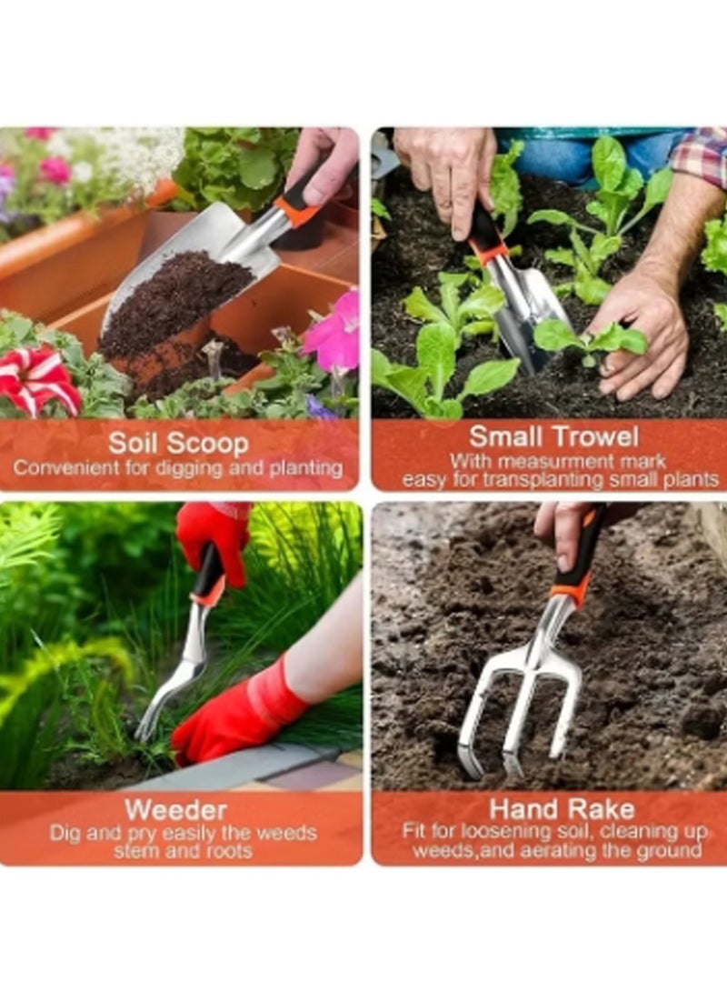 LINGWEI Garden Tool Set of 8 Heavy Duty and Lightweight Aluminium Alloy Gardening Hand Tools with Non-Slip Ergonomic Handle Storage Tote Bag - Image 3