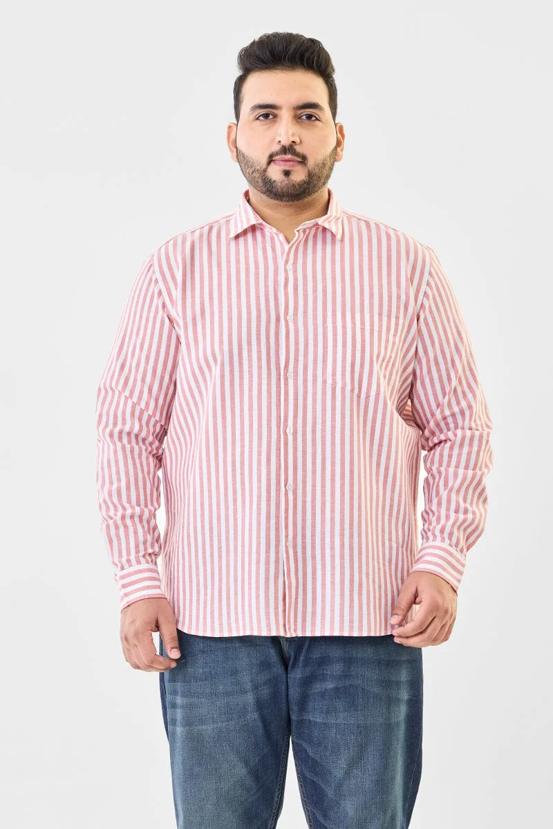 SNITCH Linen Blend Stripes Plus Size Shirt