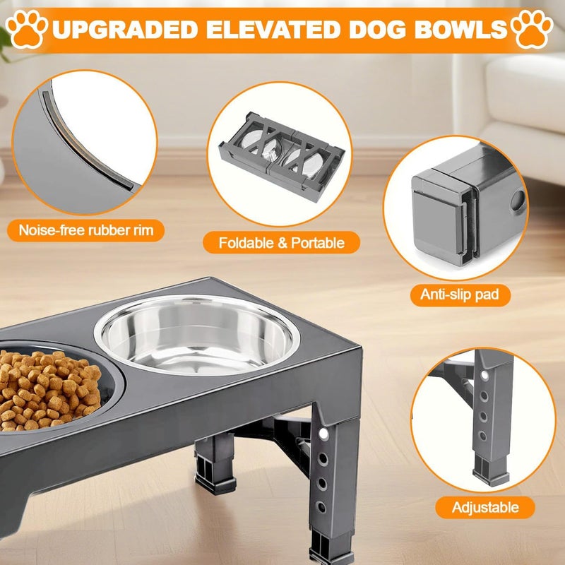 BLYPHOO Elevated Dog Bowl: Raised Bowls stand with Two 1.5L Stainless Steel Bowls & 1 Slow Feeder Dog Bowl, BLYPHOO Adjustable Bowls Stand with Anti Slip Feet, for Small, Medium and Large Pets (grey) - Image 5
