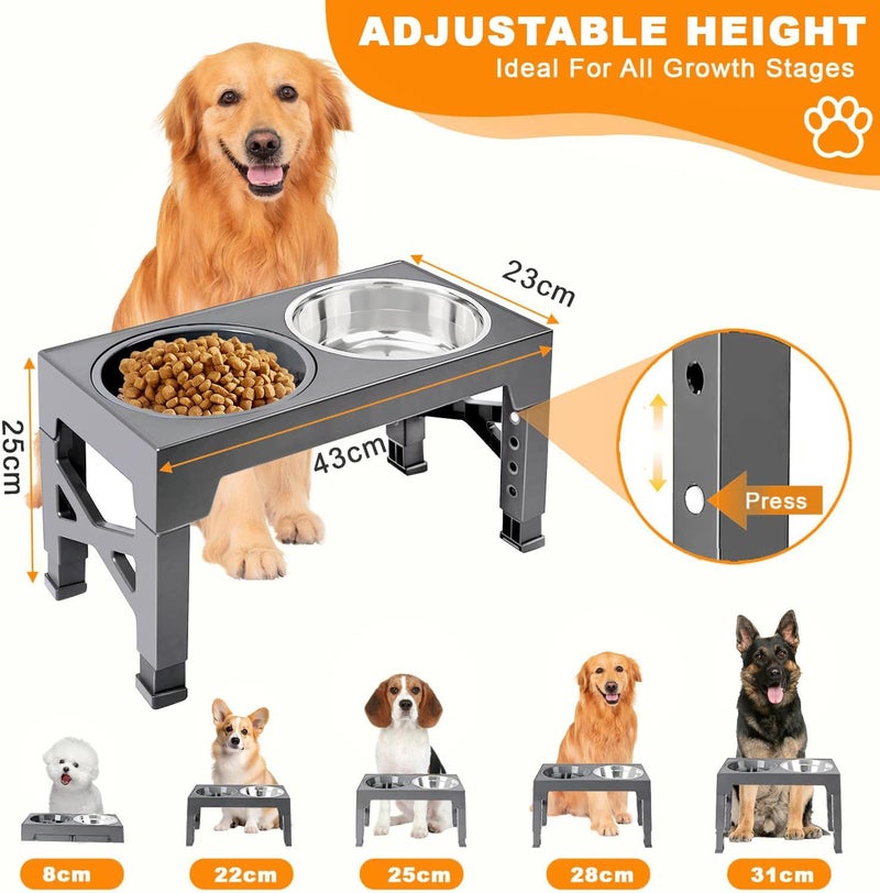 BLYPHOO Elevated Dog Bowl: Raised Bowls stand with Two 1.5L Stainless Steel Bowls & 1 Slow Feeder Dog Bowl, BLYPHOO Adjustable Bowls Stand with Anti Slip Feet, for Small, Medium and Large Pets (grey) - Image 4