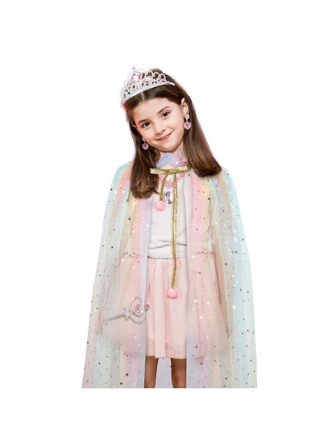 fedio Princess Cape Set 7 Pieces Girls Princess Cloak With Tiara Crown, Wand For Little Girls Dress Up (Rainbow) - Image 2