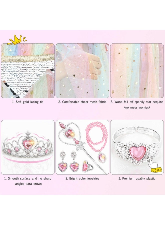 fedio Princess Cape Set 7 Pieces Girls Princess Cloak With Tiara Crown, Wand For Little Girls Dress Up (Rainbow) - Image 5