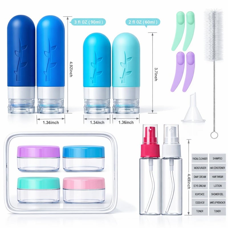 Tocelffe 18pack Travel Bottles for Toiletries,TSA Approved Silicone Travel Containers jar for Toiletries,Leak Proof Refillable Liqus Shampoo And Conditioner Essentials toiletry - Image 3