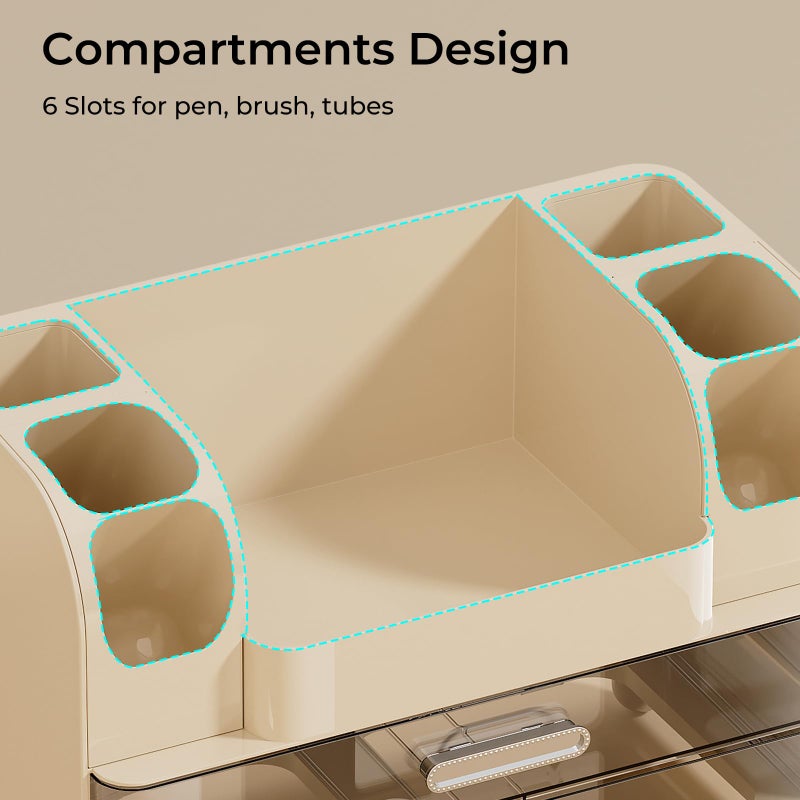UFORU Makeup Organizer for Vanity with 2 Large Drawers, Cosmetic Display Case with Brush Holders, Easy to Storage for Bathroom Countertop Skincare, Perfume, Cream White - Image 5