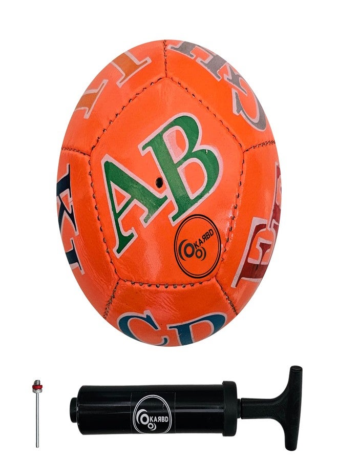 KARBD Hand Stitched Latex Bladder Football with Air Pump and Needle Pin I 12 Panel Ball for Turf & Soft Ground, PVC, Toddlers Age 1-2-3 & Small Kids Play Size 1 Mini, Orange Alphabets Learning - Image 1