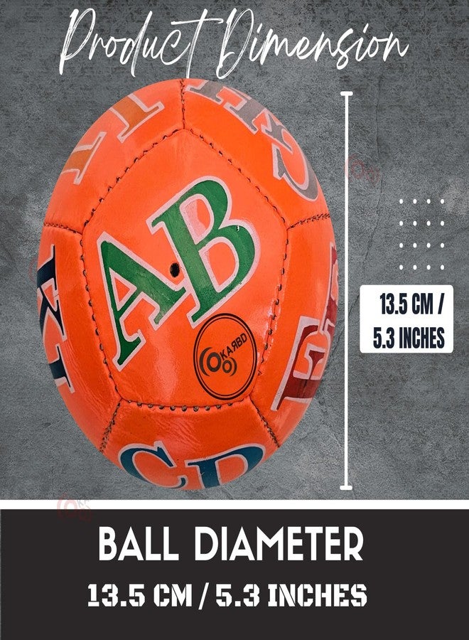 KARBD Hand Stitched Latex Bladder Football with Air Pump and Needle Pin I 12 Panel Ball for Turf & Soft Ground, PVC, Toddlers Age 1-2-3 & Small Kids Play Size 1 Mini, Orange Alphabets Learning - Image 4