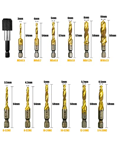 PNYZIK 13 Pcs Titanium Combination Drill and Tap Bits Set SAEMetric Thread Tap Drill Bits Set for Drilling Deburring Tapping Countersinking 3in1 Bit Tool with Quick Change Adapter - Image 3