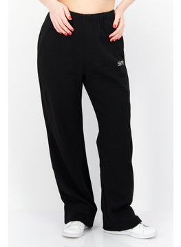 ESPRIT Women Regular Fit Embroidered Logo Pant, Black  - Image 1