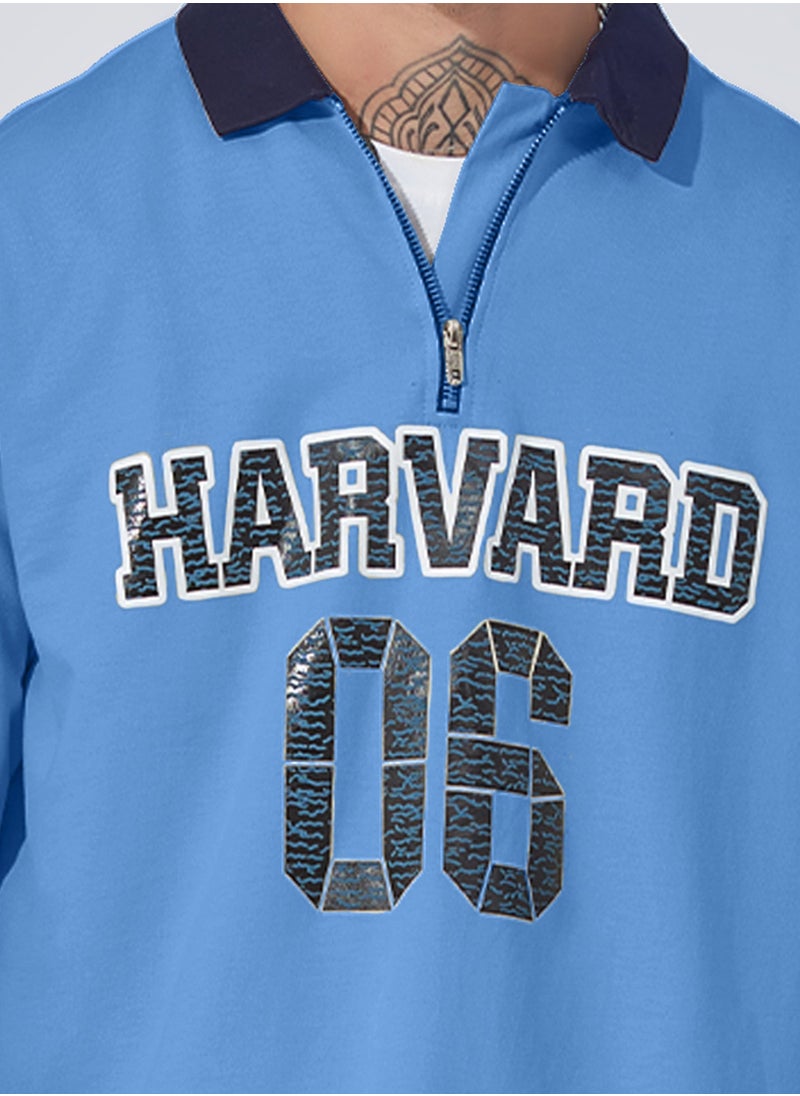 Maniac Men Polo Neck Full Sleeve Blue Cotton Sweatshirt  - Image 3
