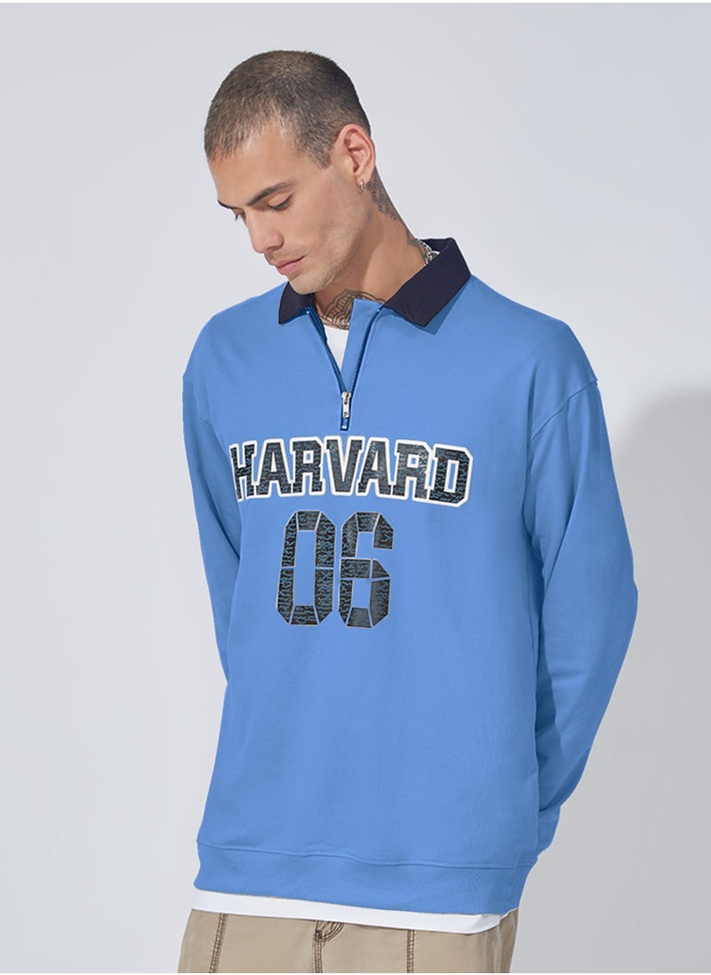 Maniac Men Polo Neck Full Sleeve Blue Cotton Sweatshirt  - Image 1