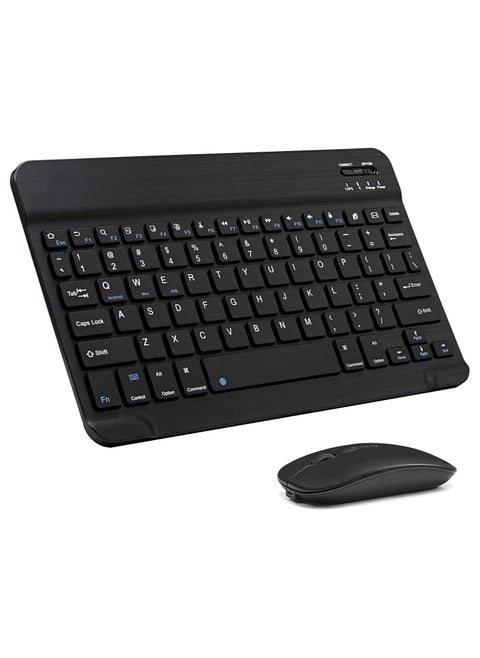 (Ultra-Slim) Bluetooth Keyboard and Mouse Combo Rechargeable Portable Wireless Keyboard Mouse Set for Apple iPad iPhone iOS 13 and Above Samsung Tablet Phone Smartphone Android Window,Black