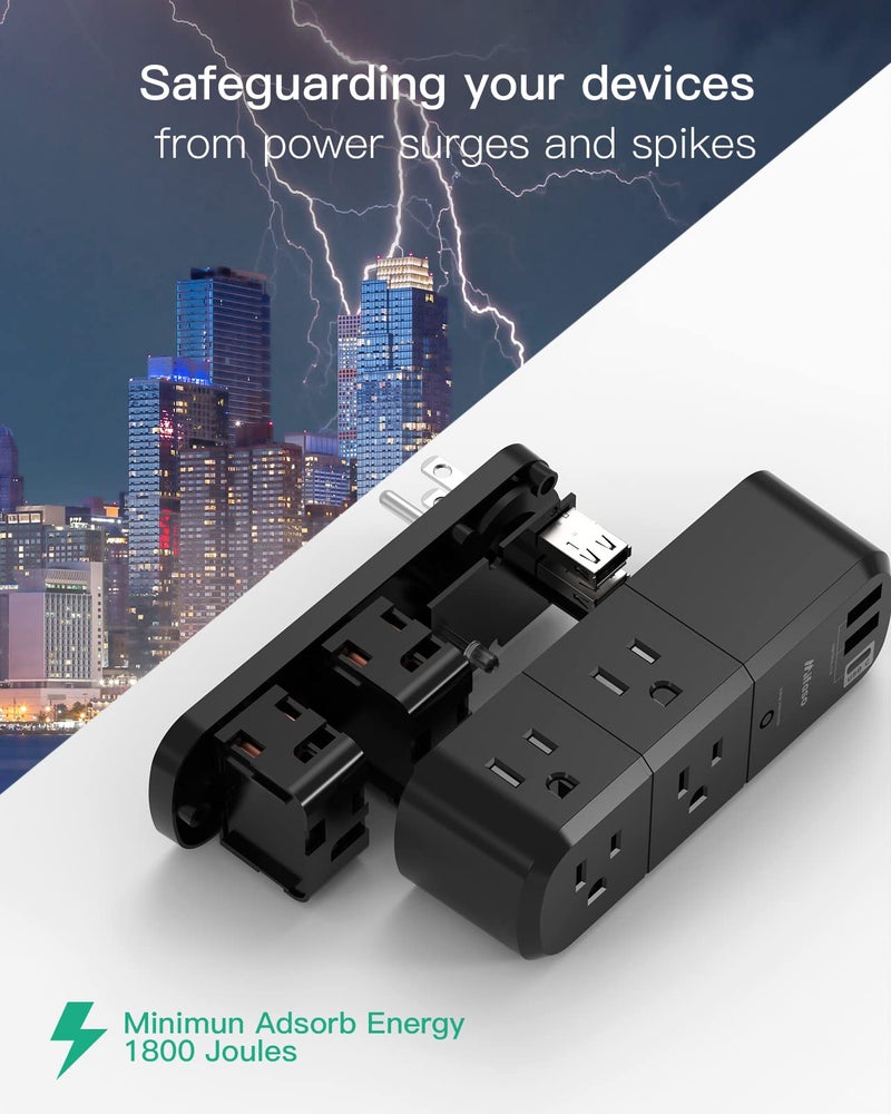 mifaso USB Outlet Extender Surge Protector - with Rotating Plug, 1800 Joules, 6 AC Multi Outlet and 3 USB Ports (1 USB C), 3-Sided Swivel Power Strip with Spaced Splitter for Home, Office, Travel - Image 4