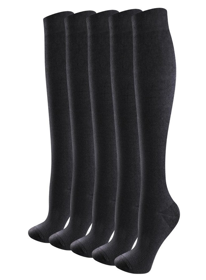 YUEDGE Compression Socks for Men Lightweight Long Thin Cycling Athletic Running Socks Black Travel Flight Socks, Grey, Size 10-13, 5 Pairs - Image 1