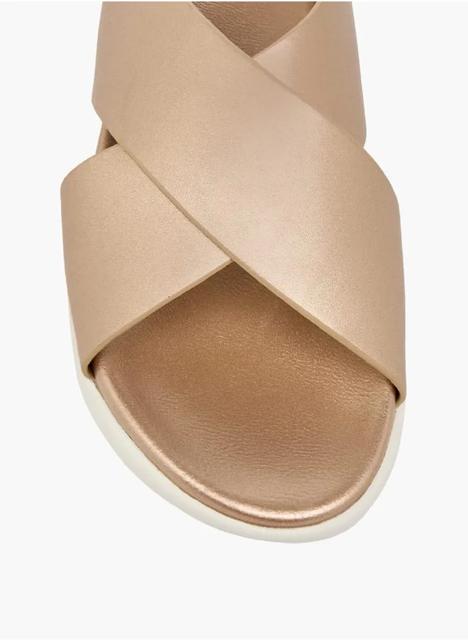 Le Confort Women's Solid Cross Strap Sandals With Hook And Loop Closure