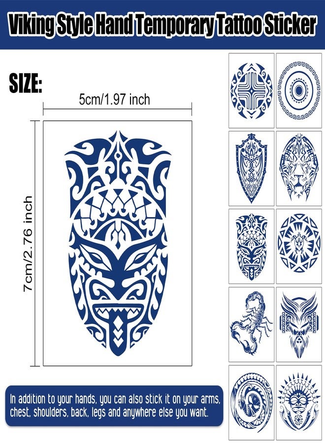 Aresvns Aztec and Viking Style Realistic Temporary Tattoos for Men, Blue Fake Tattoos for the Back of Hands and Forearms, 10 Sheets Realistic Tribal Totem Tattoos - Image 3