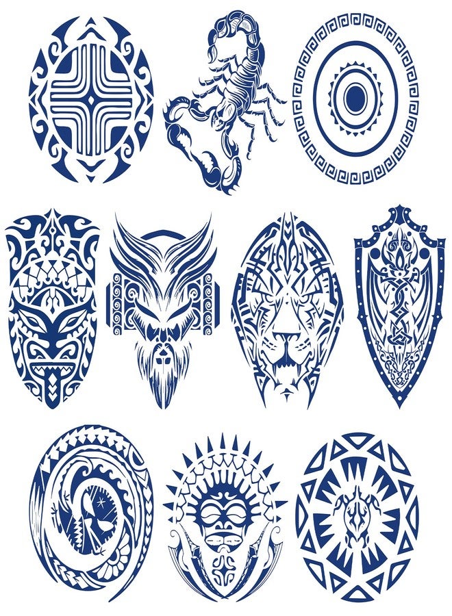 Aresvns Aztec and Viking Style Realistic Temporary Tattoos for Men, Blue Fake Tattoos for the Back of Hands and Forearms, 10 Sheets Realistic Tribal Totem Tattoos - Image 1