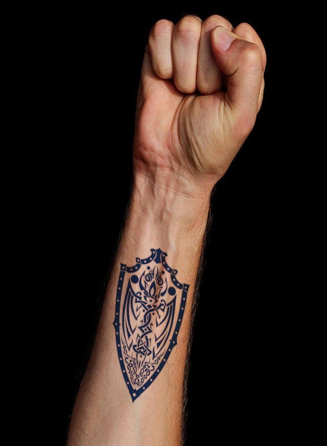 Aresvns Aztec and Viking Style Realistic Temporary Tattoos for Men, Blue Fake Tattoos for the Back of Hands and Forearms, 10 Sheets Realistic Tribal Totem Tattoos - Image 5