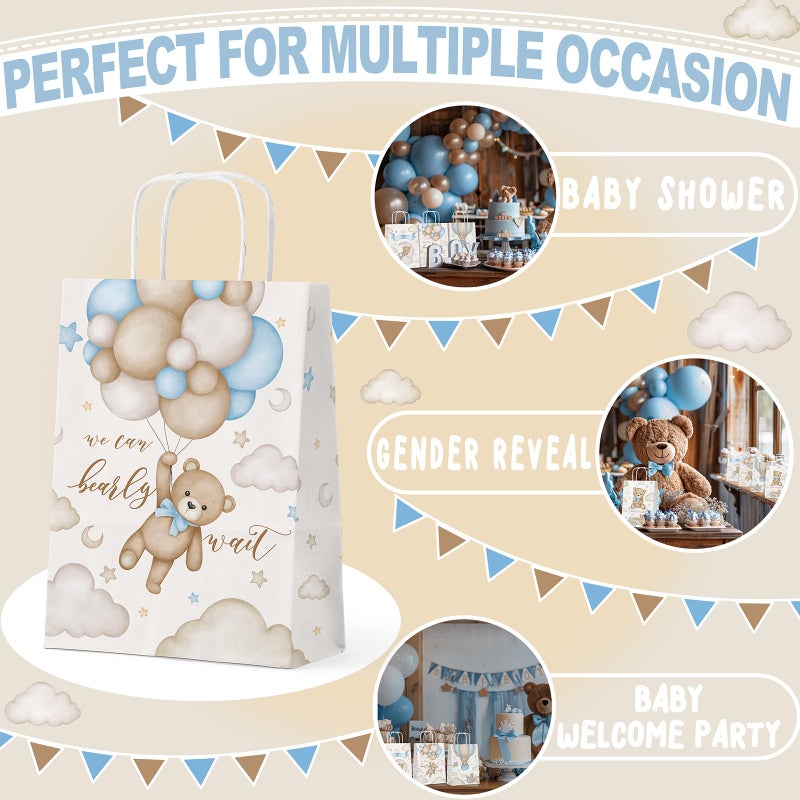 Outego 24 Pack Teddy Bear Baby Shower Bags, Baby Bear Goodie Bags with Handles, Blue Neutral Baby Shower Party Favor Bags, Welcome Baby Party Supplies - Image 4