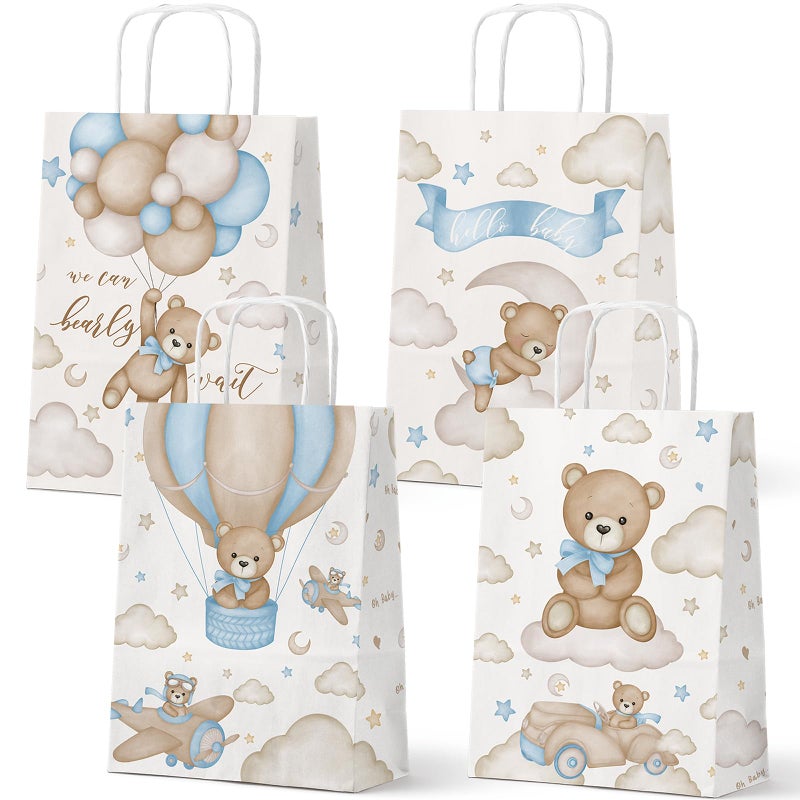 Outego 24 Pack Teddy Bear Baby Shower Bags, Baby Bear Goodie Bags with Handles, Blue Neutral Baby Shower Party Favor Bags, Welcome Baby Party Supplies - Image 1