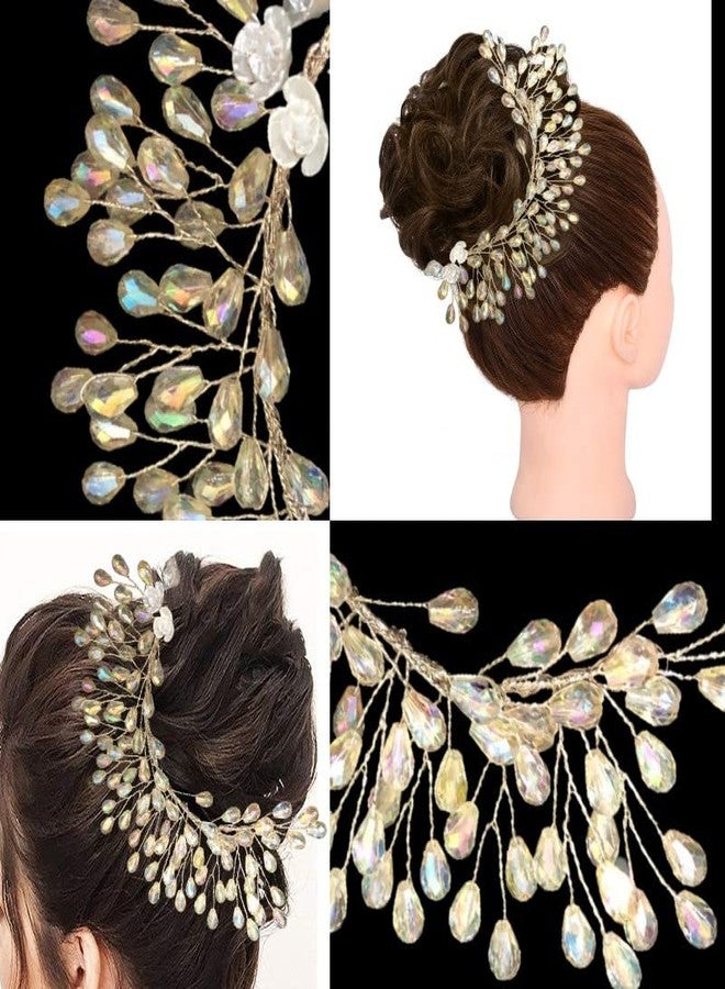 Samyak Crystal Pearl Hair Tiara Headbands Beaded Hair Pins Clips Vine Wedding Bridal Hair Brooch Jewellery Bridesmaid Hair Accessories Bun Juda Decoration Headdress (Clear) - Image 4