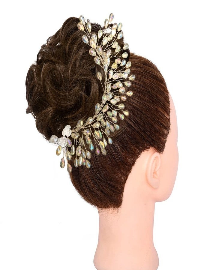 Samyak Crystal Pearl Hair Tiara Headbands Beaded Hair Pins Clips Vine Wedding Bridal Hair Brooch Jewellery Bridesmaid Hair Accessories Bun Juda Decoration Headdress (Clear) - Image 3