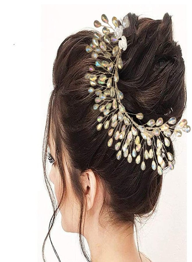 Samyak Crystal Pearl Hair Tiara Headbands Beaded Hair Pins Clips Vine Wedding Bridal Hair Brooch Jewellery Bridesmaid Hair Accessories Bun Juda Decoration Headdress (Clear) - Image 1