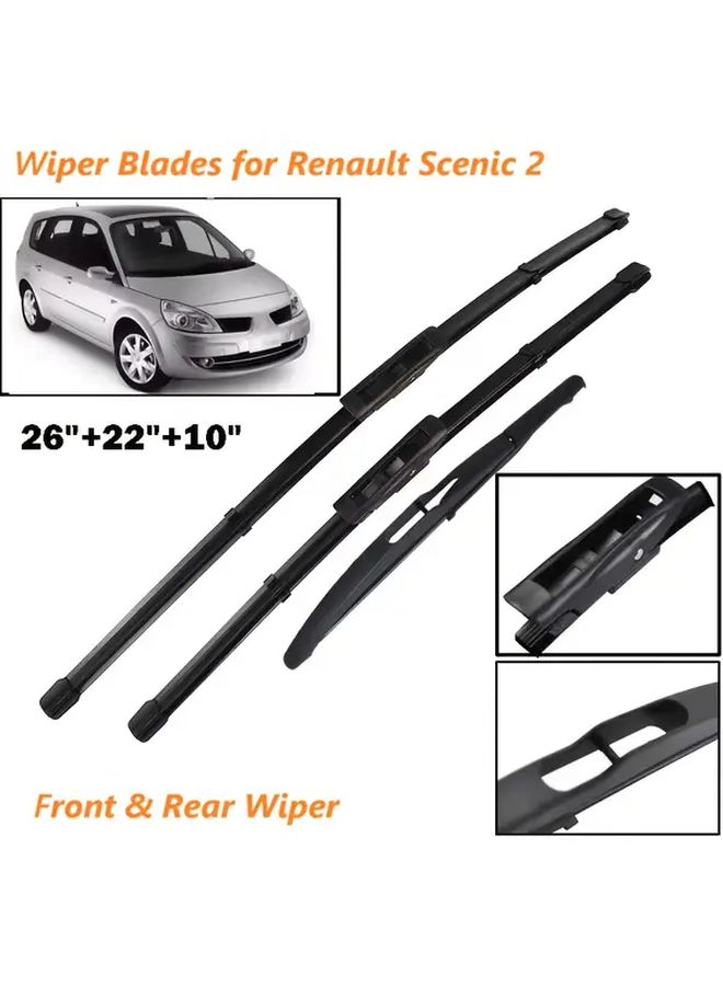 Renault Scenic 2 Front And Rear Wiper Blades Set 26 22 10 Inch 2005 2009 - Image 1