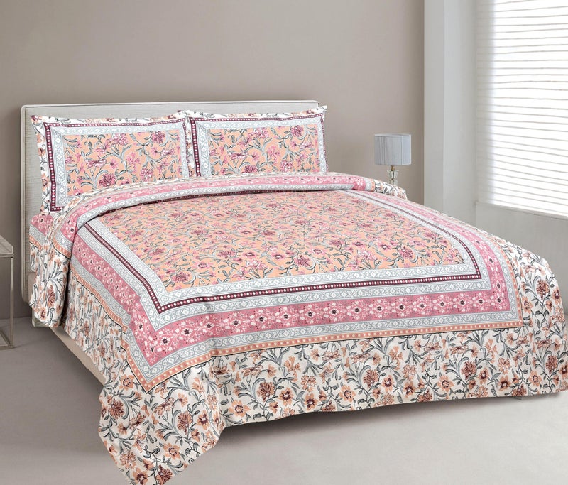 EasyGoods® Pure Cotton Ethnic Jaipuri Printed Double Bedsheet with 2 Pillow Covers | Soft & Breathable 240 TC Fabric | Traditional Rajasthani Design for Elegant Home Decor (Salmon Pink) - Image 1