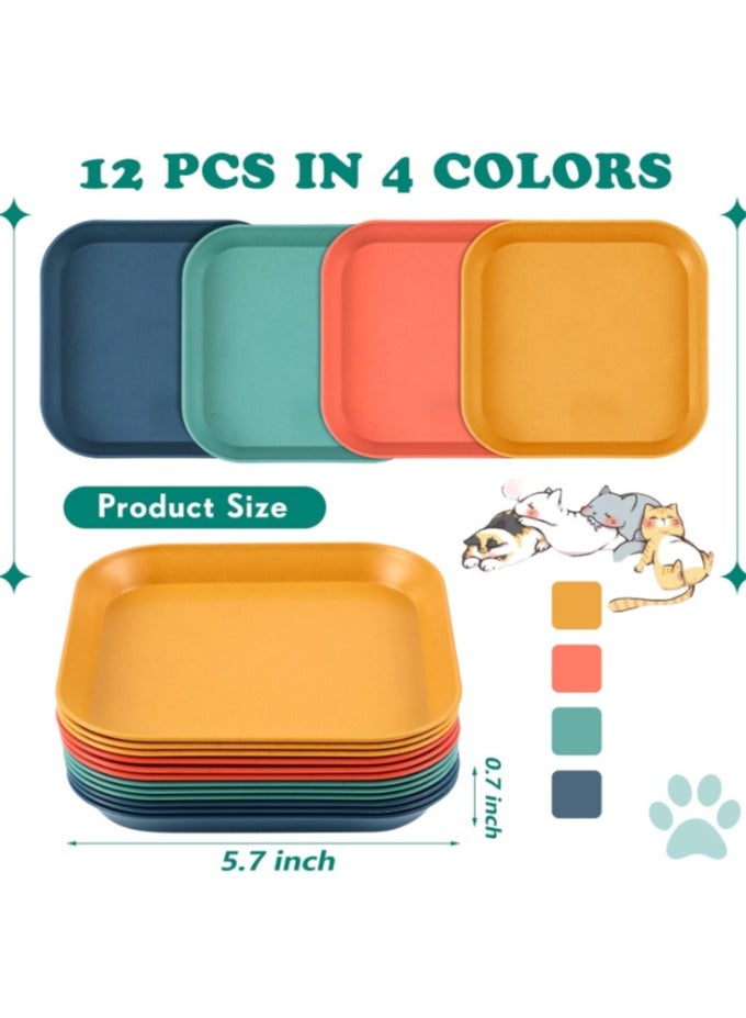 12 قطعة أطباق للقطط، أوعية طعام واسعة، طبق صغير للحيوانات الأليفة للقطط الصغيرة والقطط ذات الأرجل القصيرة، 4 الوان - Image 2